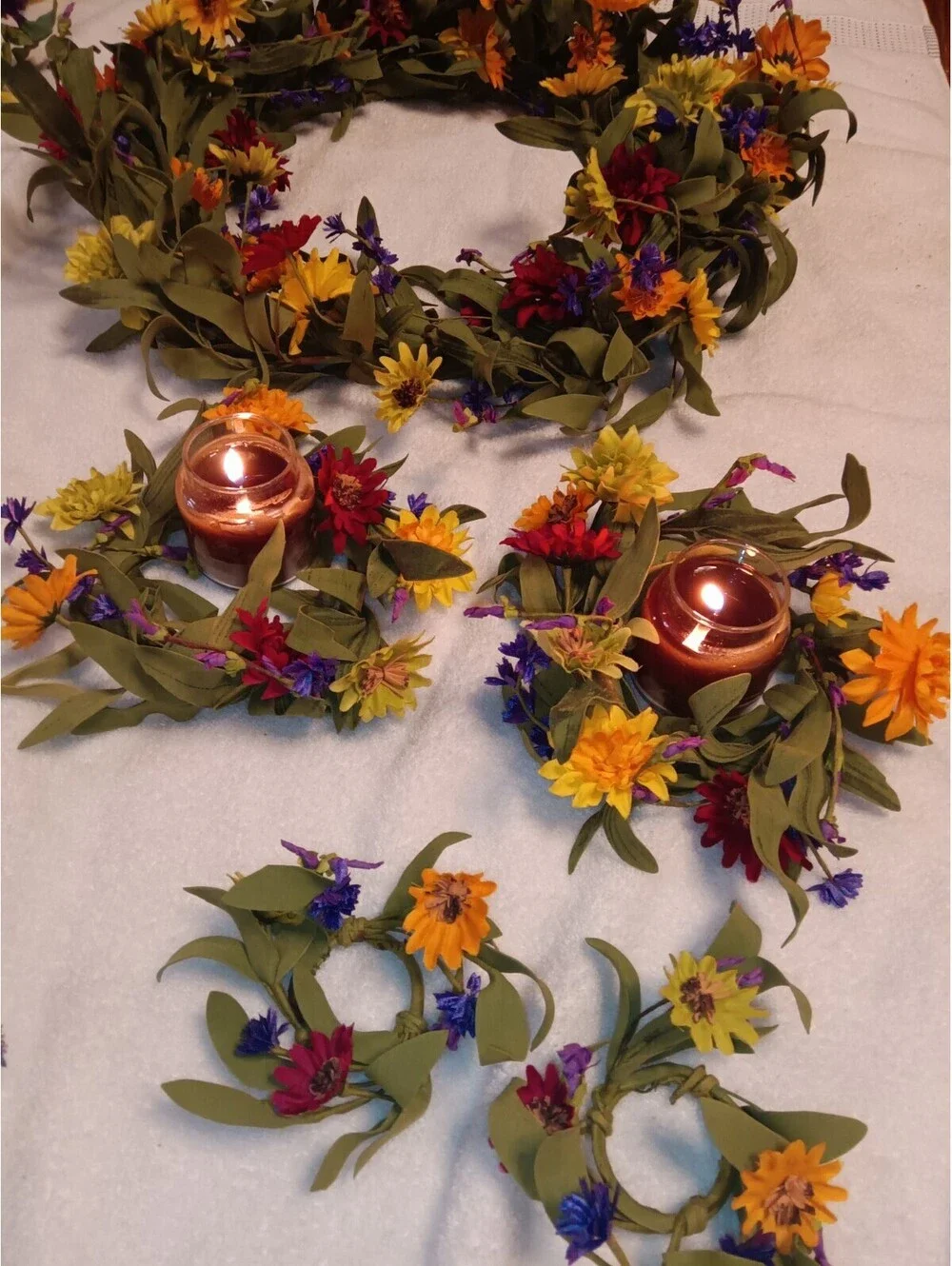 5pc Artificial Wildflower Centerpiece Wreath Candle Rings And Candlestick Rings